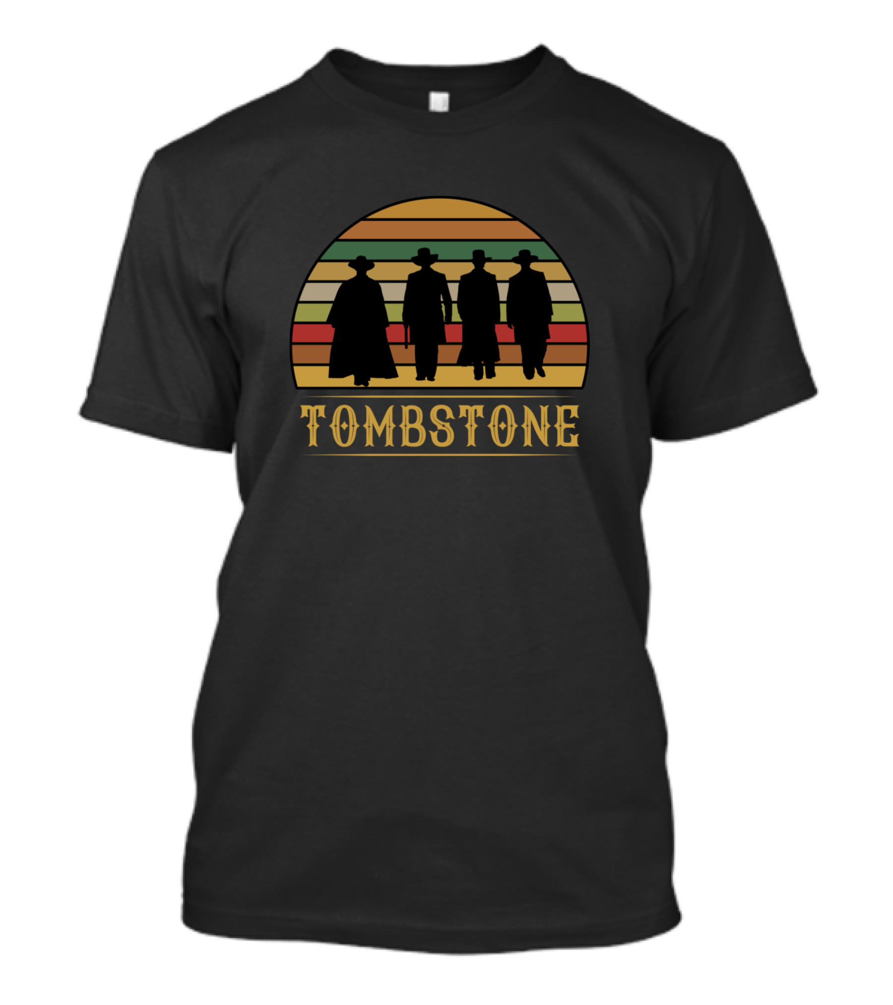 Tombstone Cowboys Silhouette Retro Sunset T-Shirt