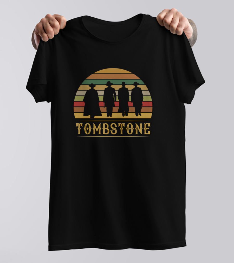 Tombstone Cowboys Silhouette Retro Sunset T-Shirt