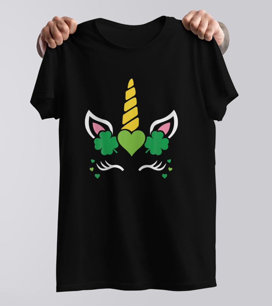 Unicorn Shamrock Heart Face St. Patrick's Day T-Shirt