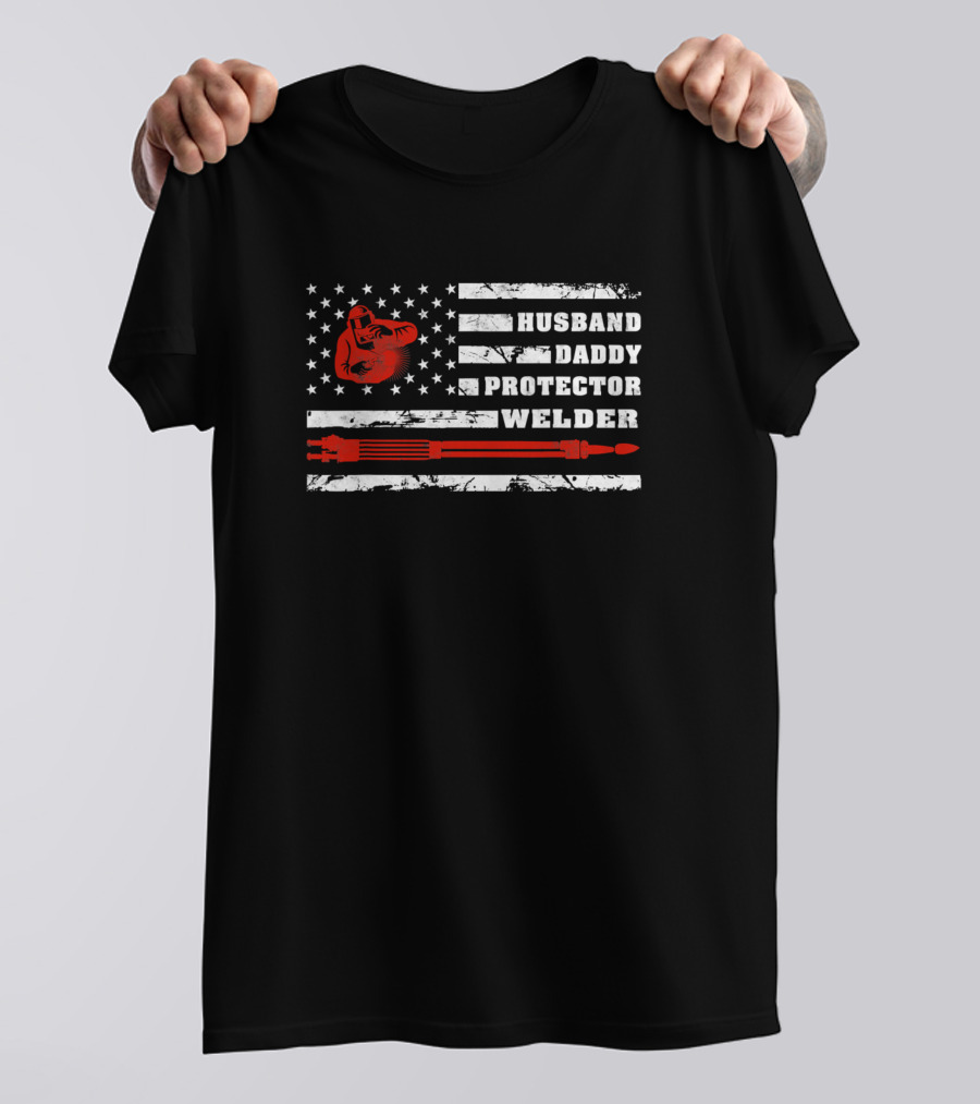 Husband Daddy Protector Welder American Flag Vintage T-Shirt