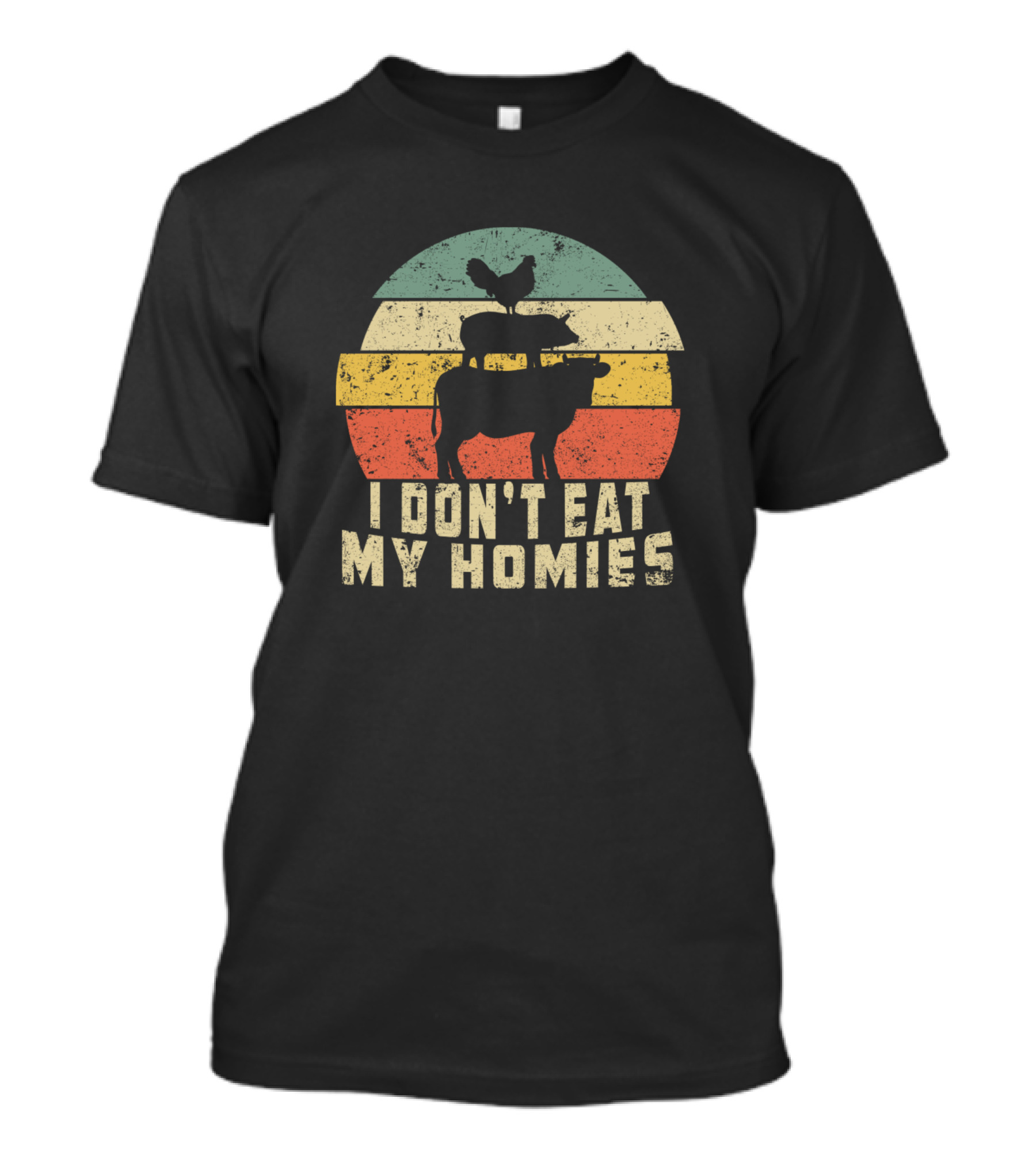 Vintage Retro I Don't Eat My Homies Vegetarian Cow Pig Chicken Stripes T-Shirt