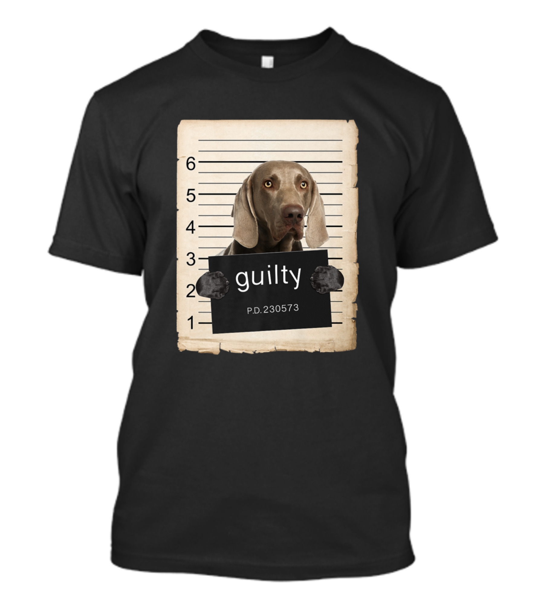 Weimaraner Dog Mugshot Guilty P.D. 230573 T-Shirt
