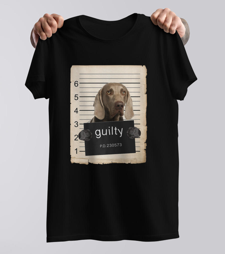Weimaraner Dog Mugshot Guilty P.D. 230573 T-Shirt
