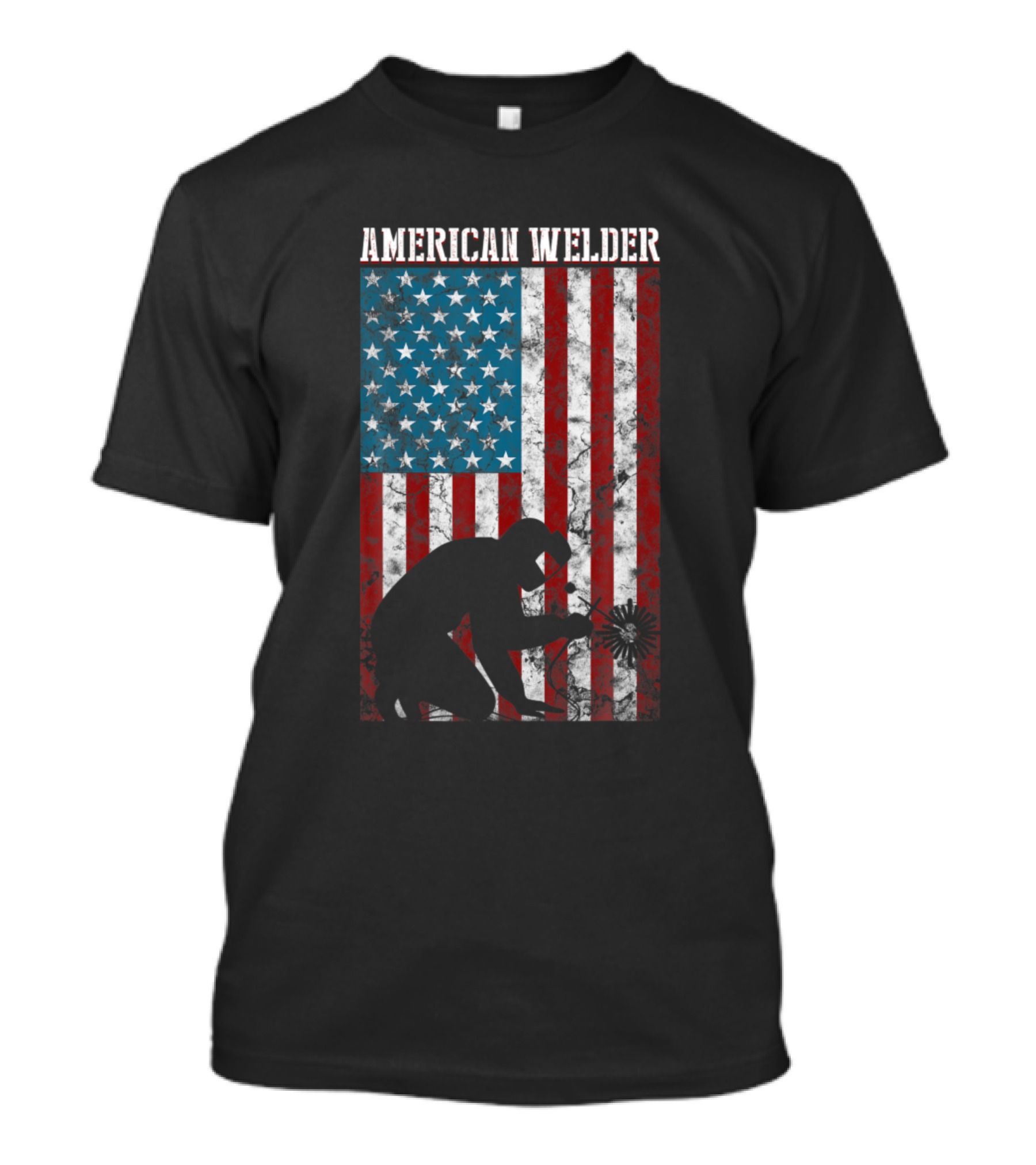 American Welder Vintage Distressed American Flag Patriotic T-Shirt