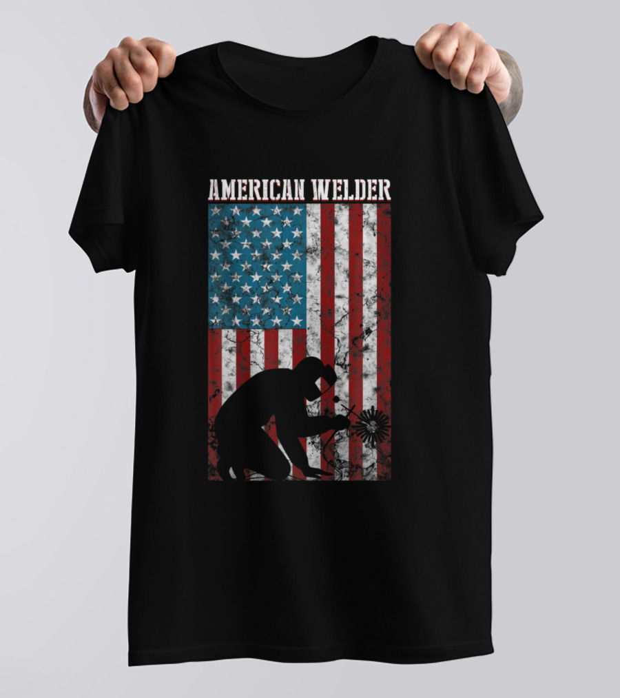 American Welder Vintage Distressed American Flag Patriotic T-Shirt