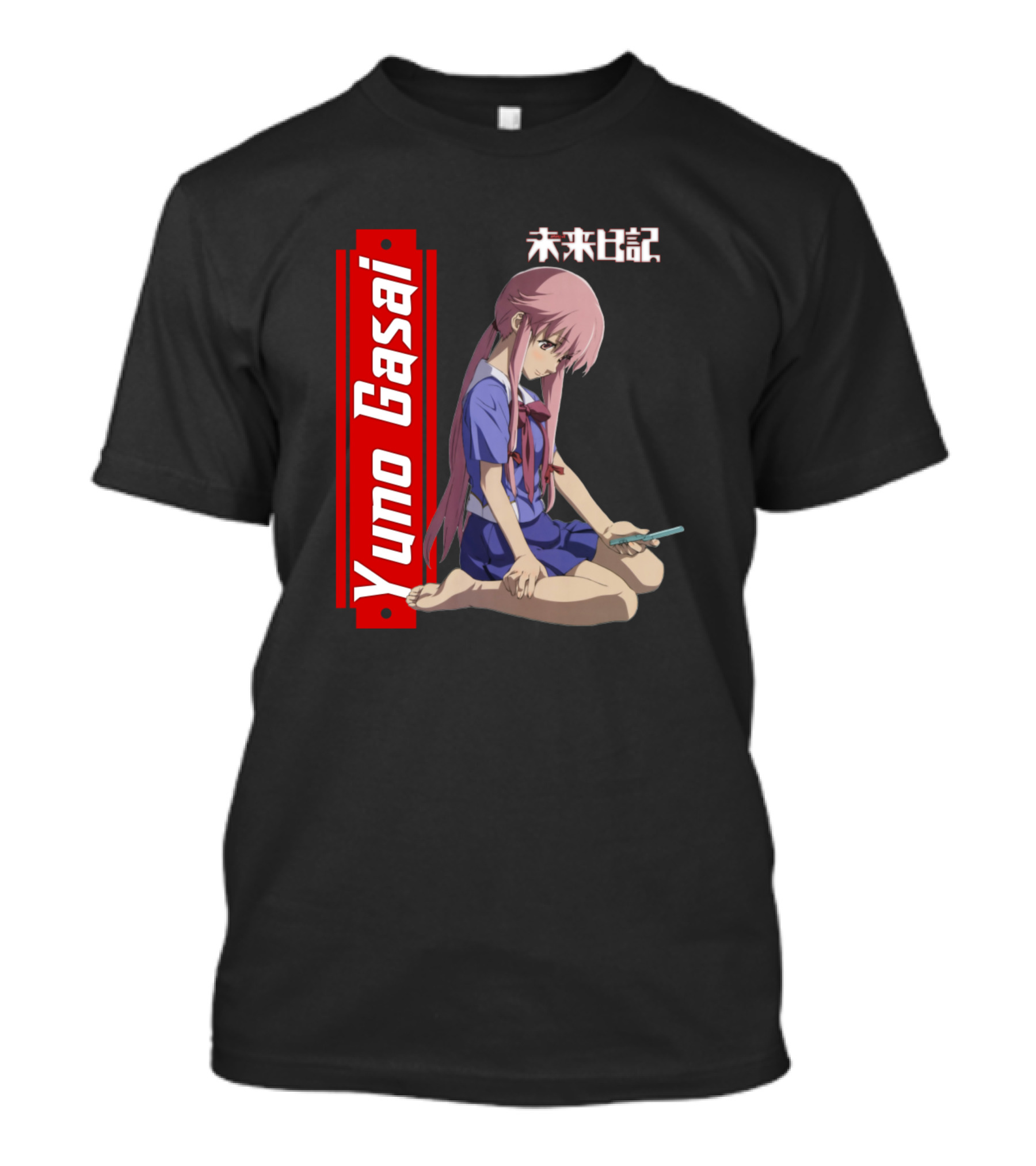 Yuno Gasai Mirai Nikki Future Diary Anime Character Sitting With Text Message T-Shirt