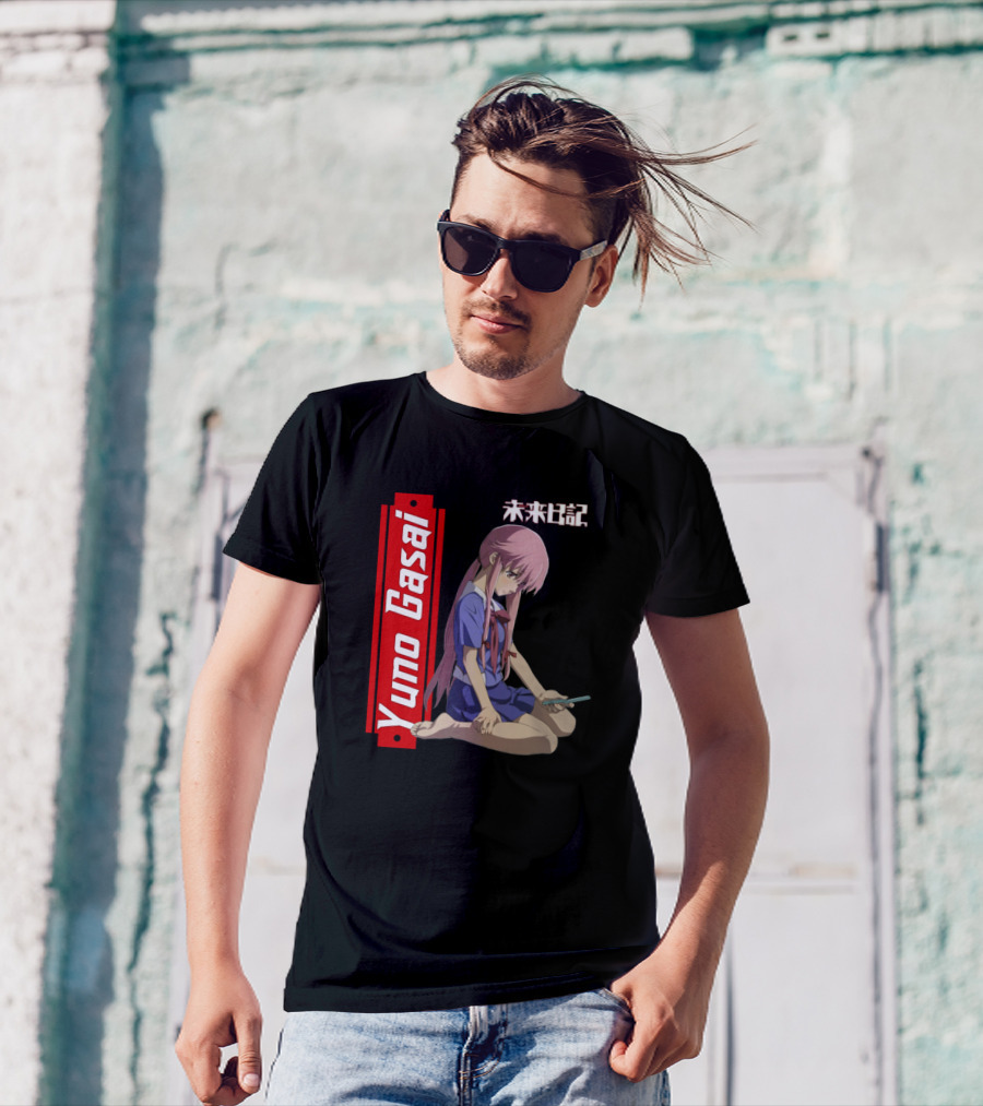 Yuno Gasai Mirai Nikki Future Diary Anime Character Sitting With Text Message T-Shirt