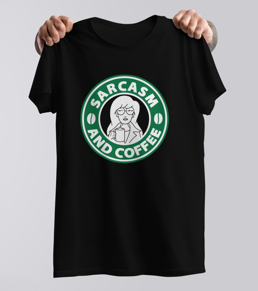 Sarcasm And Coffee Parody Emblem With Coffee Mug T-Shirt