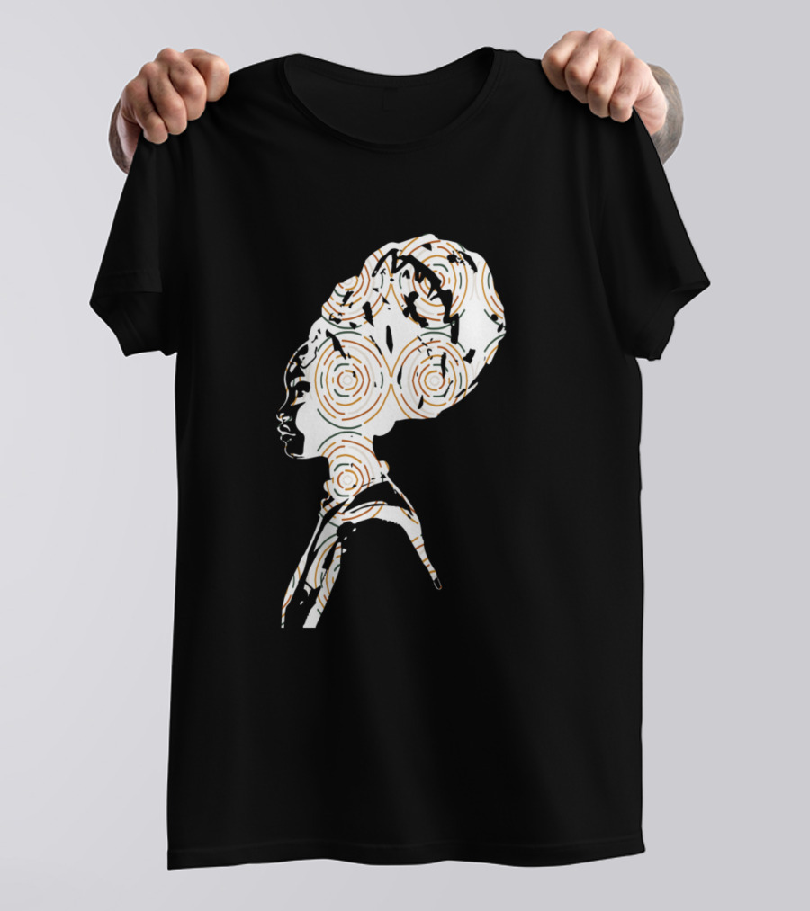 African Woman Profile With Artistic Swirl T-Shirt