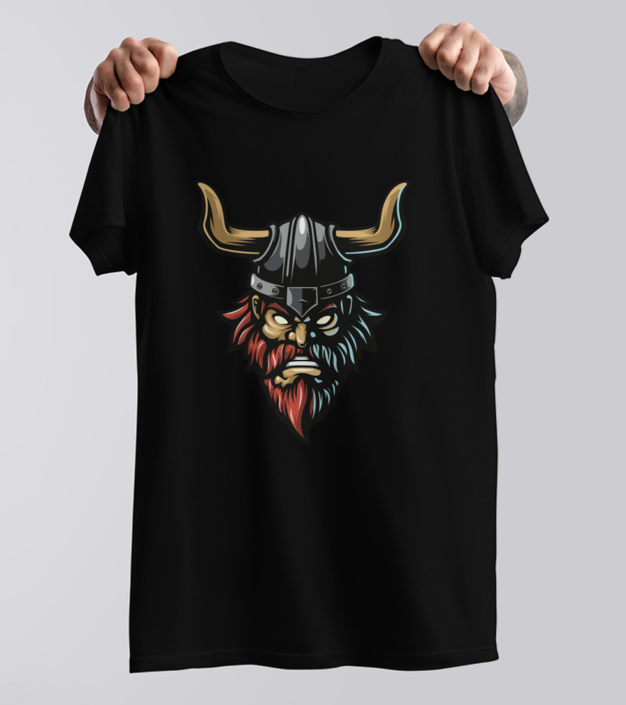 Angry Viking Warrior Graphic With Horned Helmet And Red Beard T-Shirt