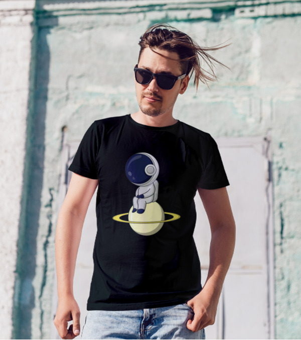 Astronaut Sitting On Moon With Rings T-Shirt