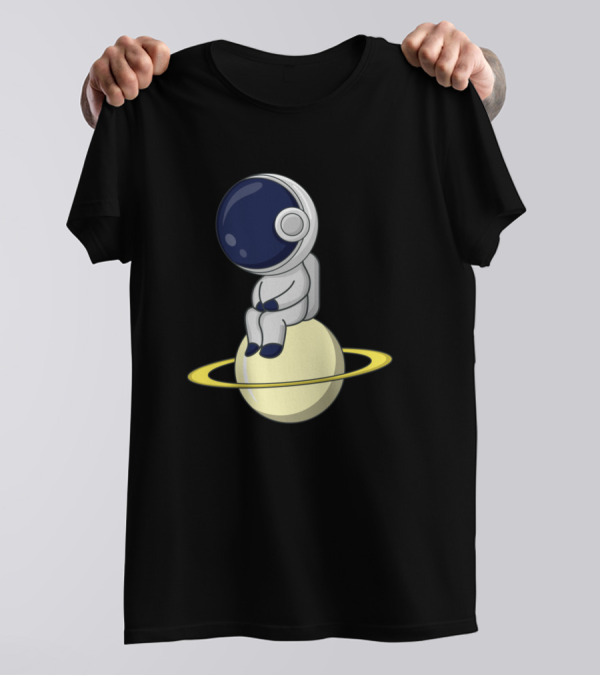 Astronaut Sitting On Moon With Rings T-Shirt