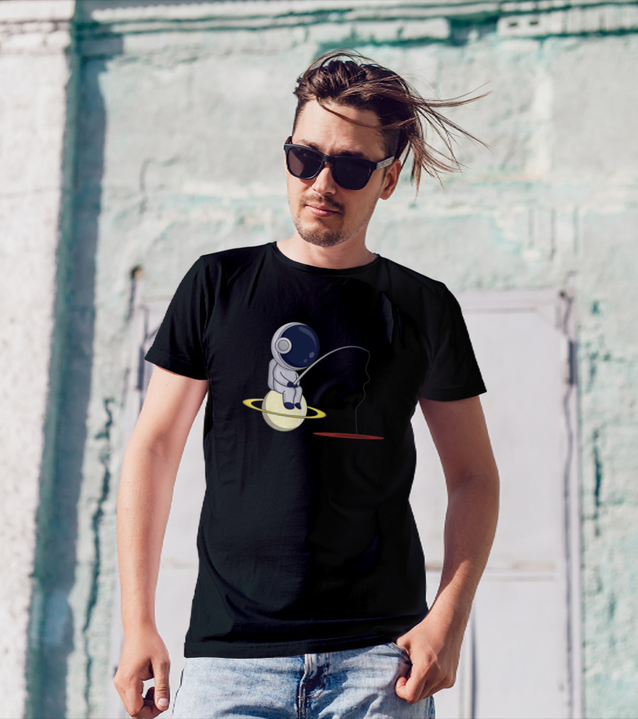 Astronaut Fishing On Saturn Ring With Cosmic Space T-Shirt