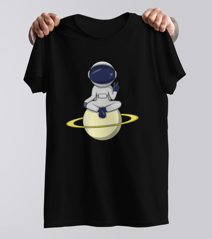 Astronout Peaceful Astronaut Sitting On Planet Saturn T-Shirt