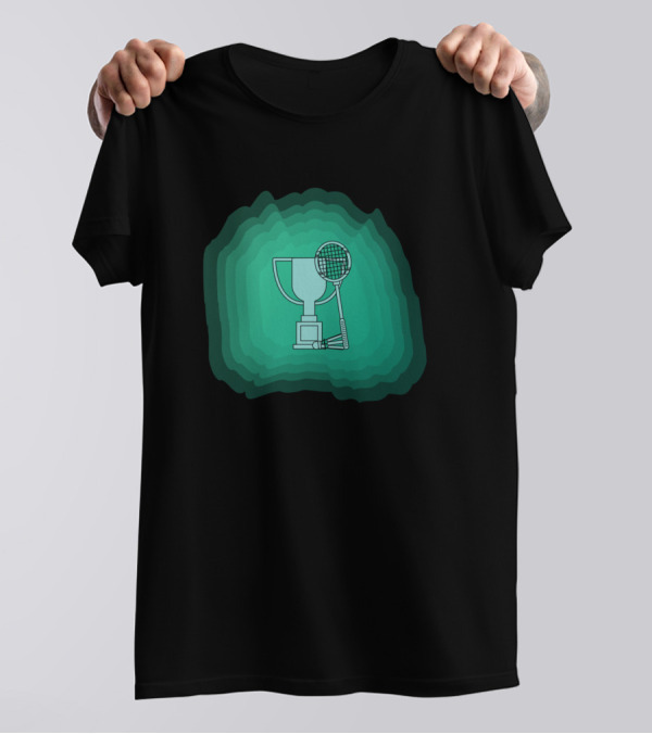 Badminton Champion Trophy With Racket T-Shirt