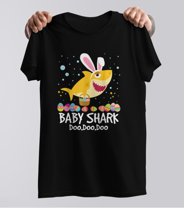 Baby Shark Doo Doo Doo With Bunny Ears Easter Egg Hunting T-Shirt