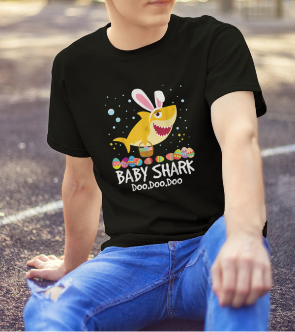 Baby Shark Doo Doo Doo With Bunny Ears Easter Egg Hunting T-Shirt