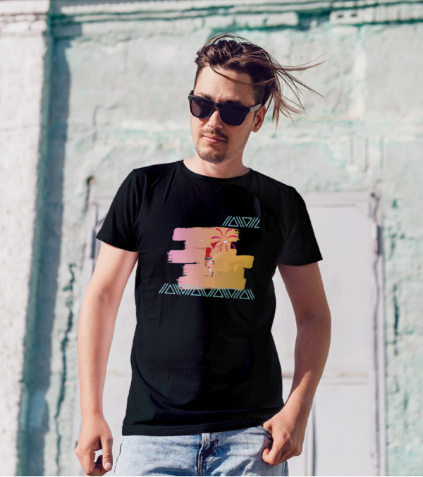 Badminton Energetic Player Abstract Design With Tribal T-Shirt