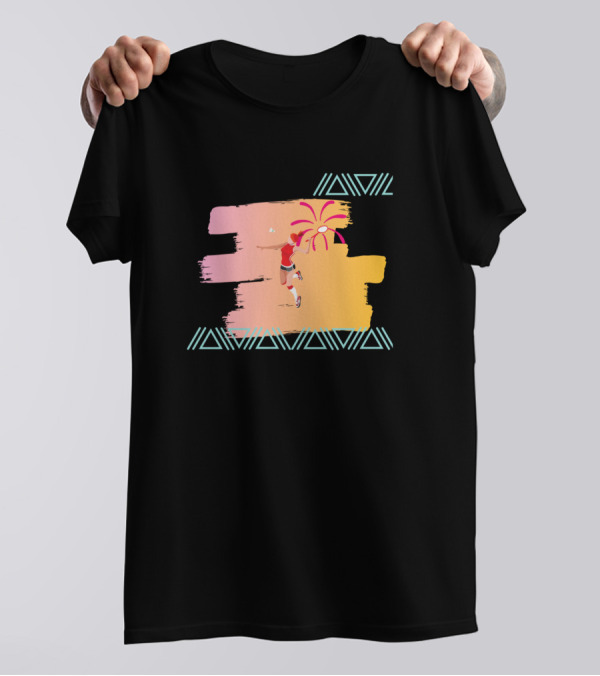 Badminton Energetic Player Abstract Design With Tribal T-Shirt