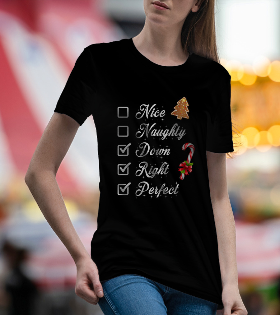 Nice Naughty Down Right Perfect Christmas Cookie Candy Cane T-Shirt
