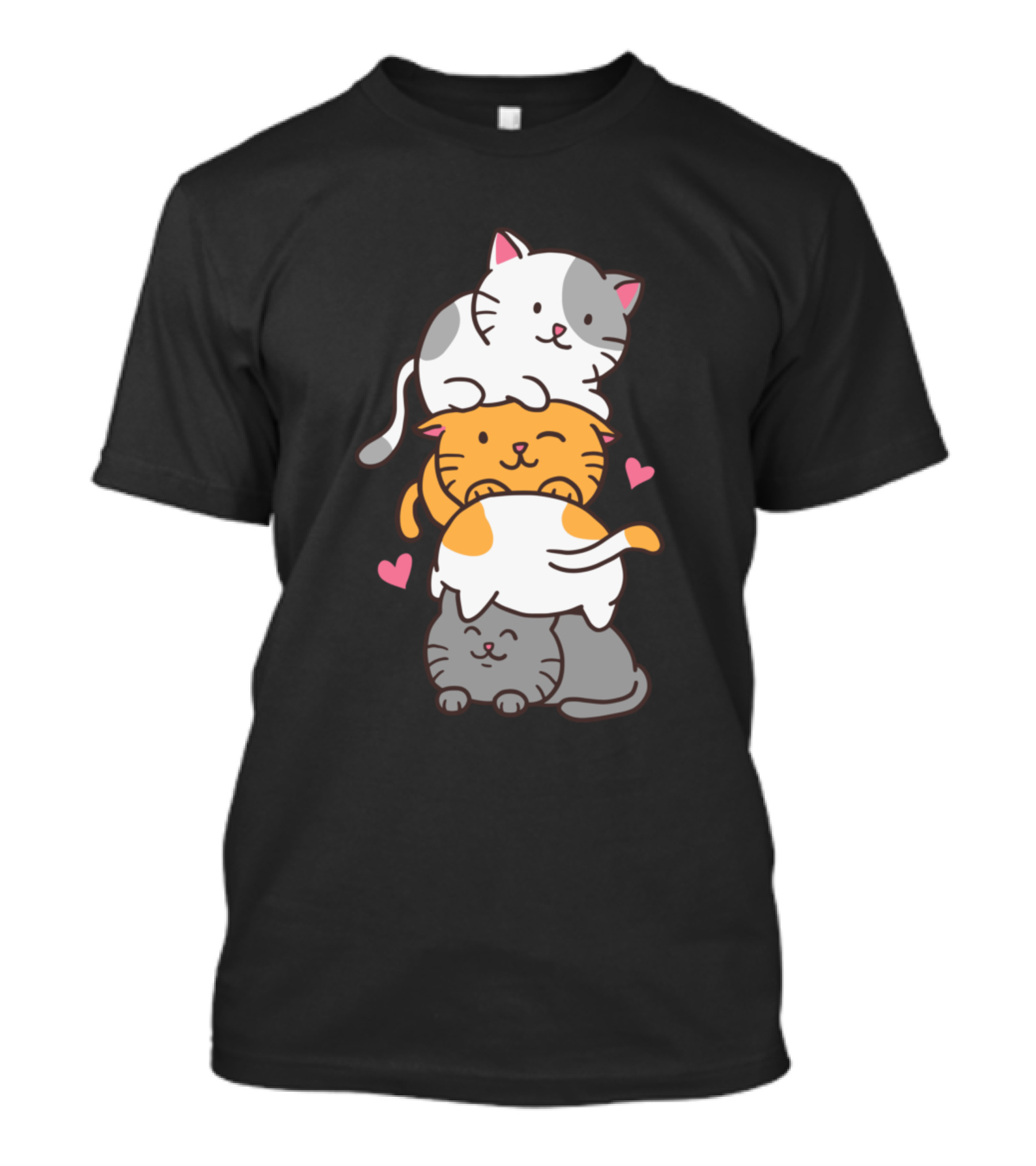 Cute Cat Cats Meowtain Kawaii Kitty Pile Anime Nek T-Shirt