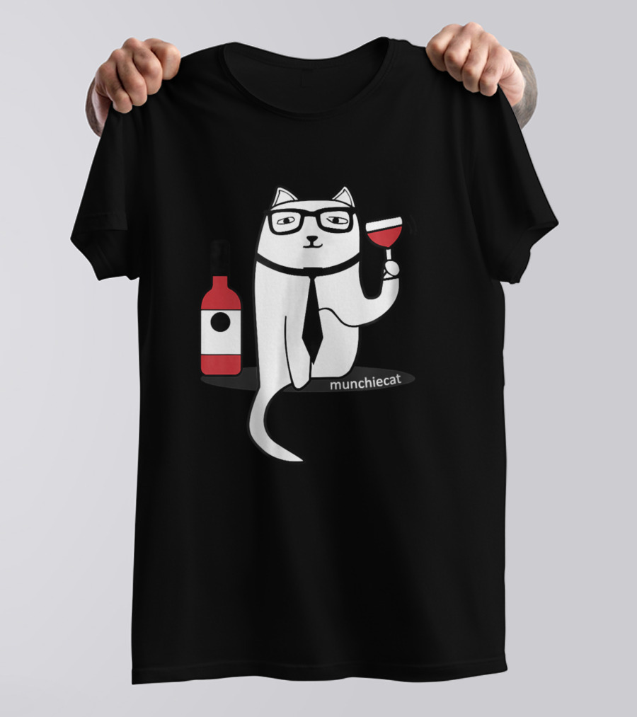 Munchiecat Cat With Wine Glass And Bottle For Cat And Wine Lovers T-Shirt
