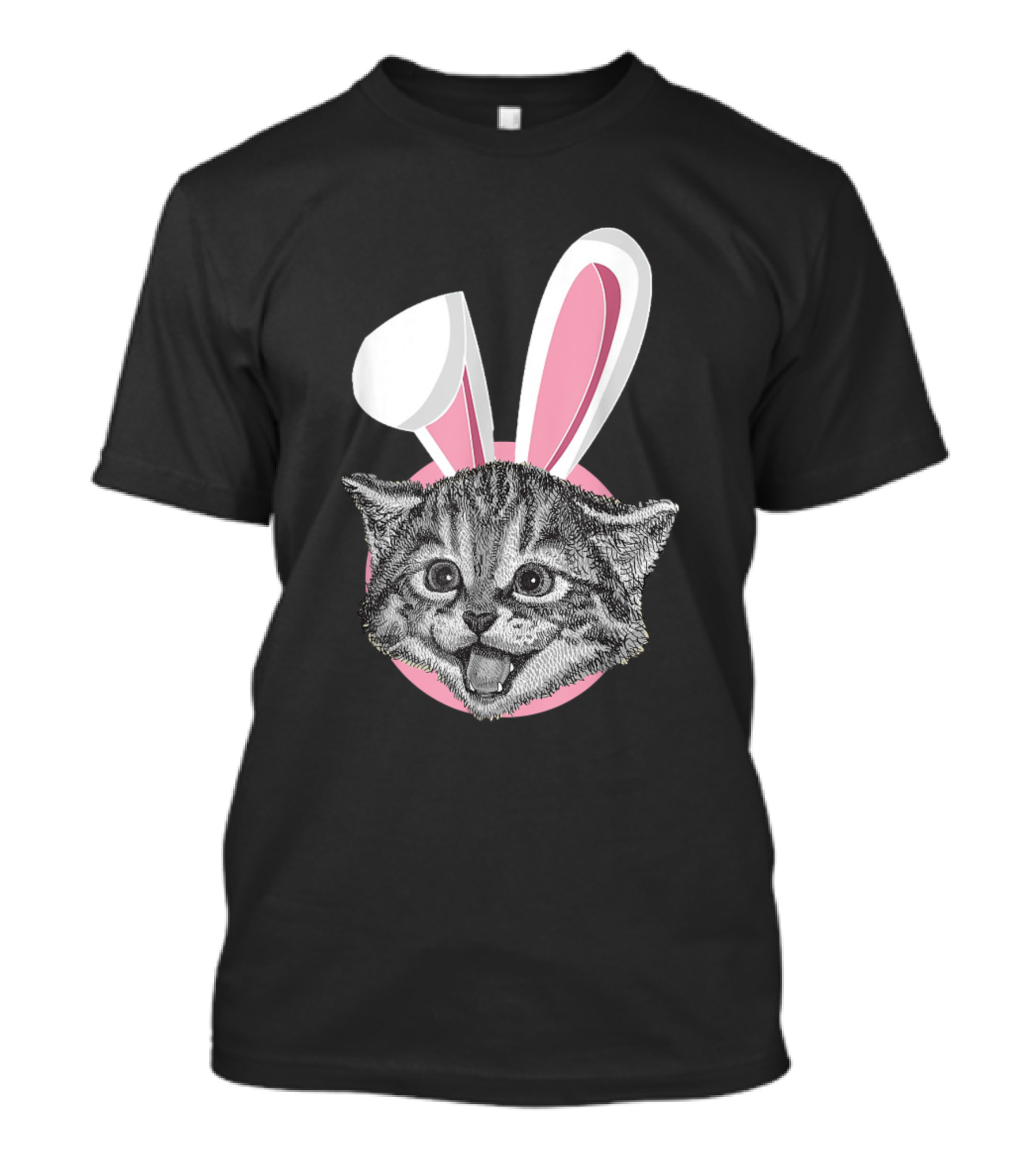 Cat With Easter Bunny Ears Funny Cute Kitten Lover Happy Face T-Shirt