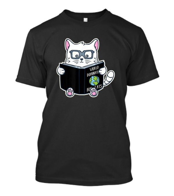 Cat World Domination For Cats Bookworm Reading T-Shirt