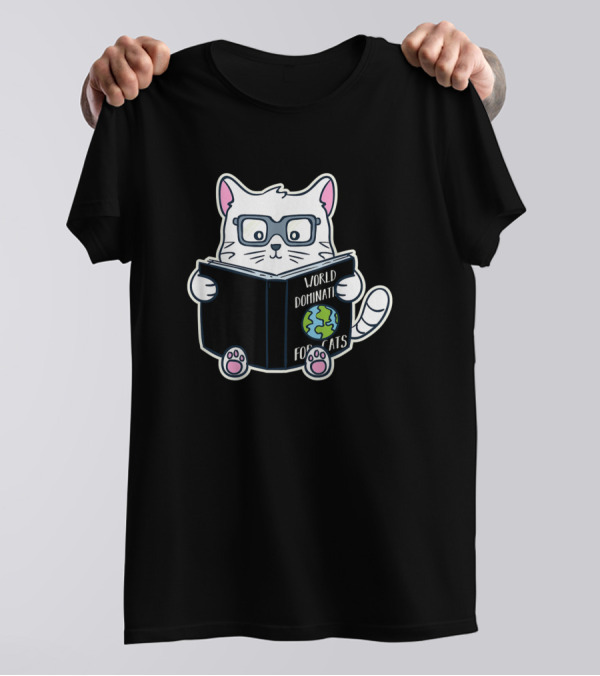Cat World Domination For Cats Bookworm Reading T-Shirt