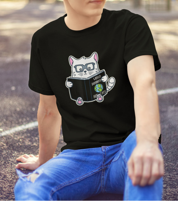 Cat World Domination For Cats Bookworm Reading T-Shirt