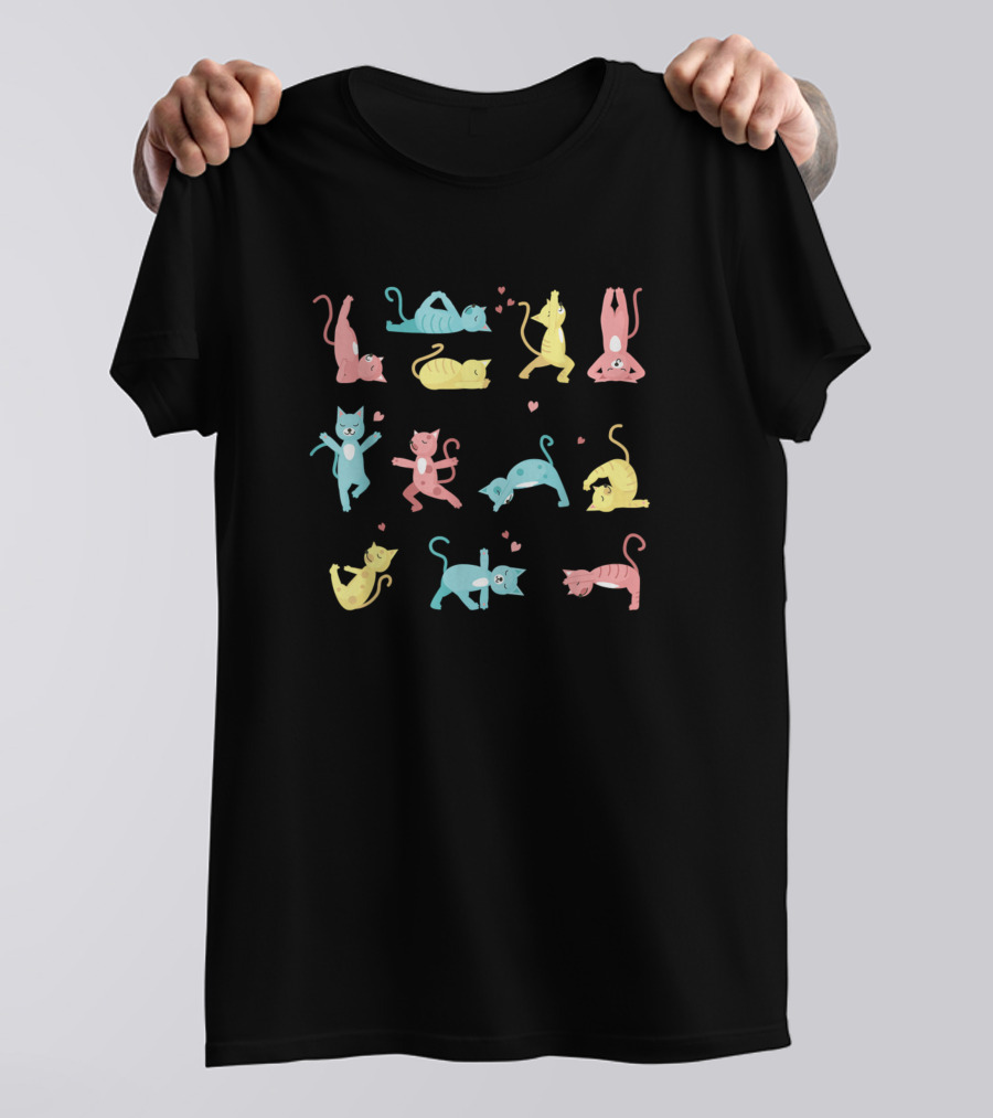 Cat Yoga Pose Kitty Humor Funny Cat Workout Playful Cats And Hearts T-Shirt
