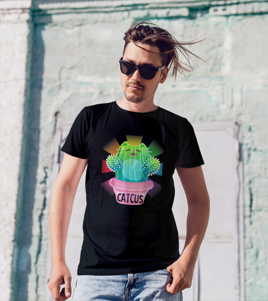 Catcus Kitty Cactus Lovers Rainbow T-Shirt