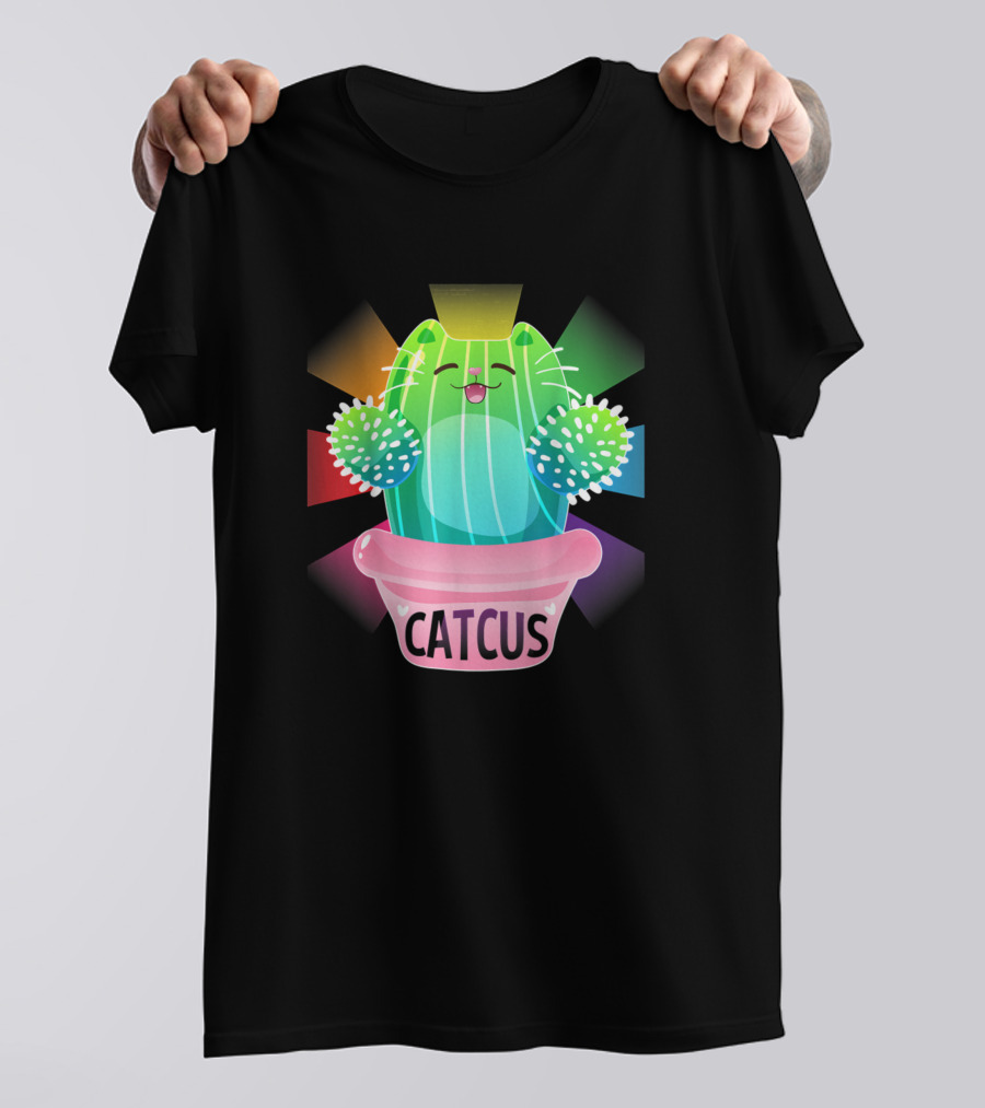 Catcus Kitty Cactus Lovers Rainbow T-Shirt