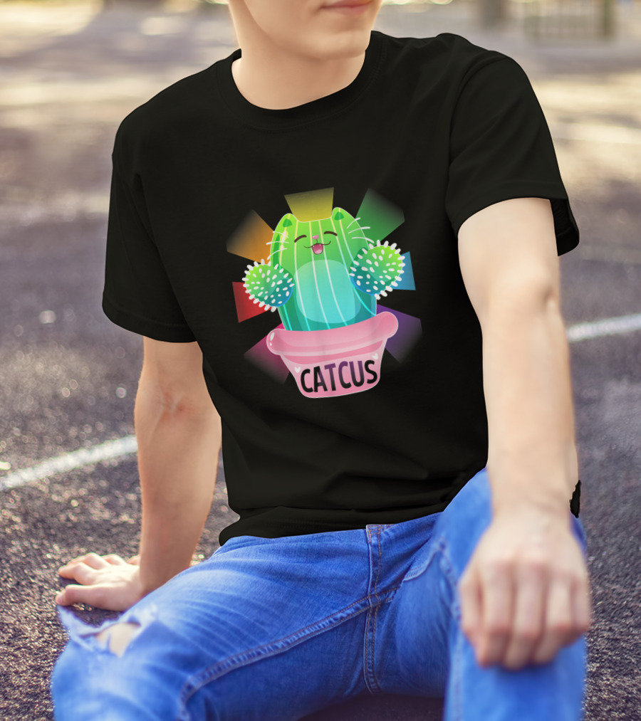 Catcus Kitty Cactus Lovers Rainbow T-Shirt