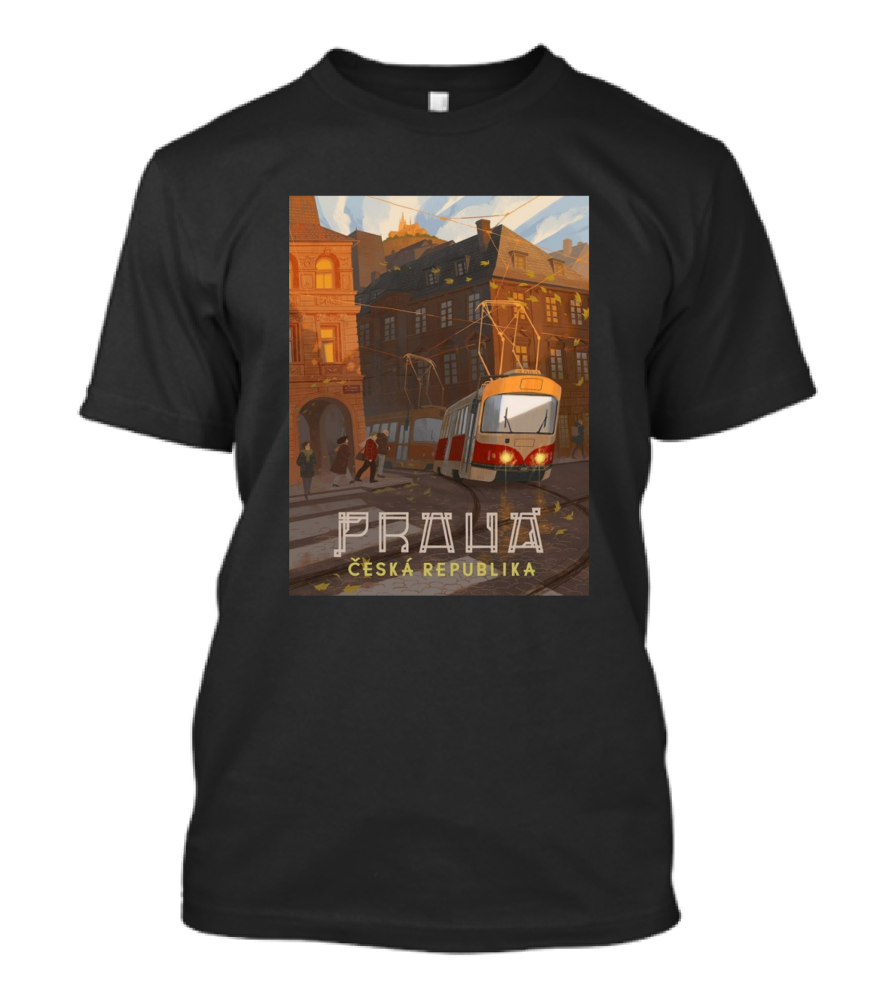 Praha Ceska Republika Vintage Tram Scene T-Shirt