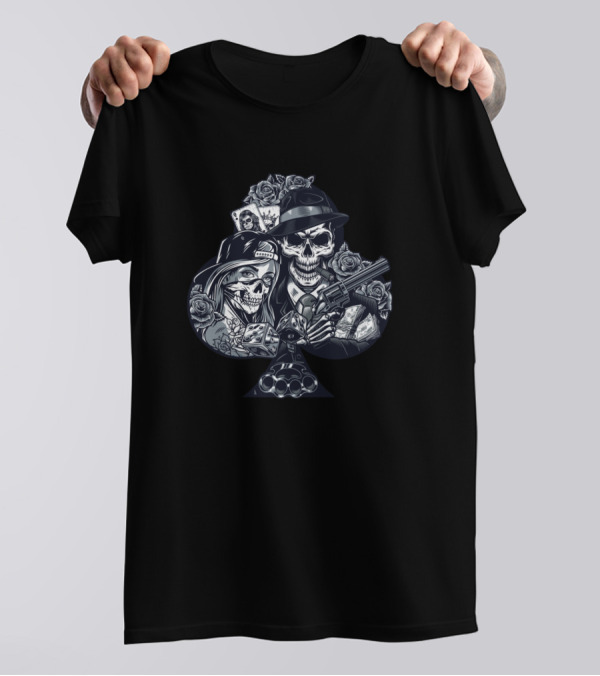 Ace Of Spades Skull Gangster Poker Roses T-Shirt