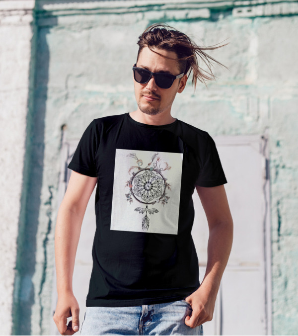 Boho Dreamcatcher With Feather And Leaf Details In Intricate T-Shirt