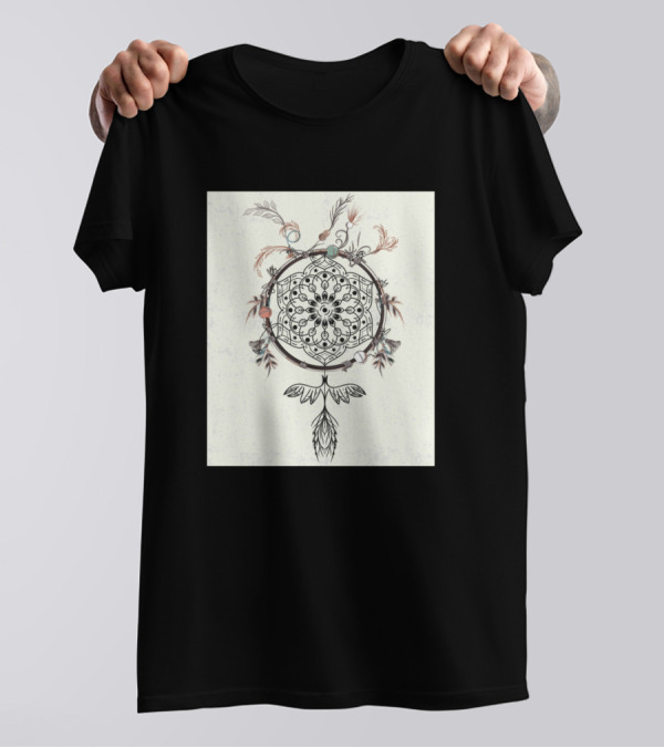 Boho Dreamcatcher With Feather And Leaf Details In Intricate T-Shirt