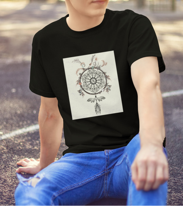 Boho Dreamcatcher With Feather And Leaf Details In Intricate T-Shirt