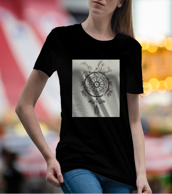 Boho Dreamcatcher With Feather And Leaf Details In Intricate T-Shirt