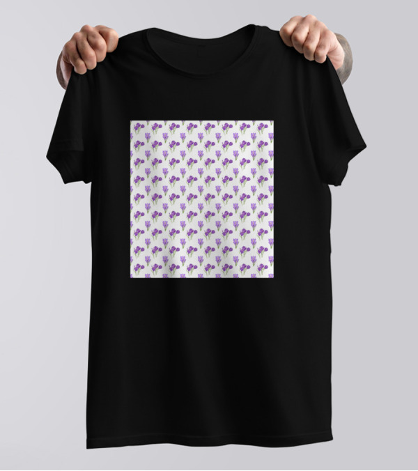 Crocus Flowers Pattern White Background T-Shirt