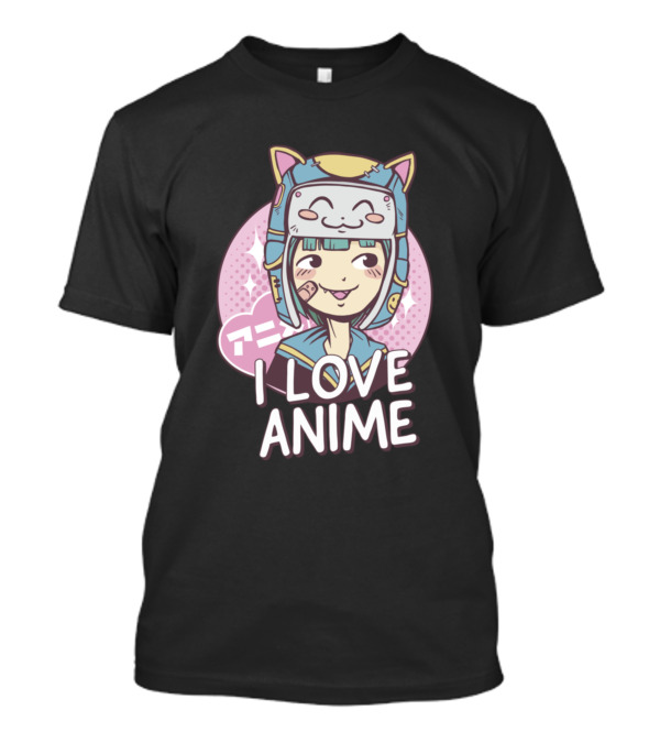 I Love Anime Cute Kawaii Girl With Cat Hat T-Shirt