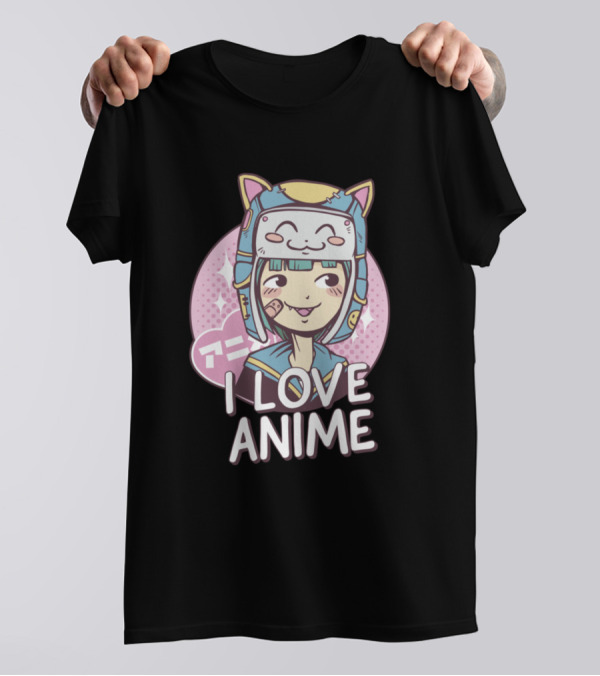 I Love Anime Cute Kawaii Girl With Cat Hat T-Shirt