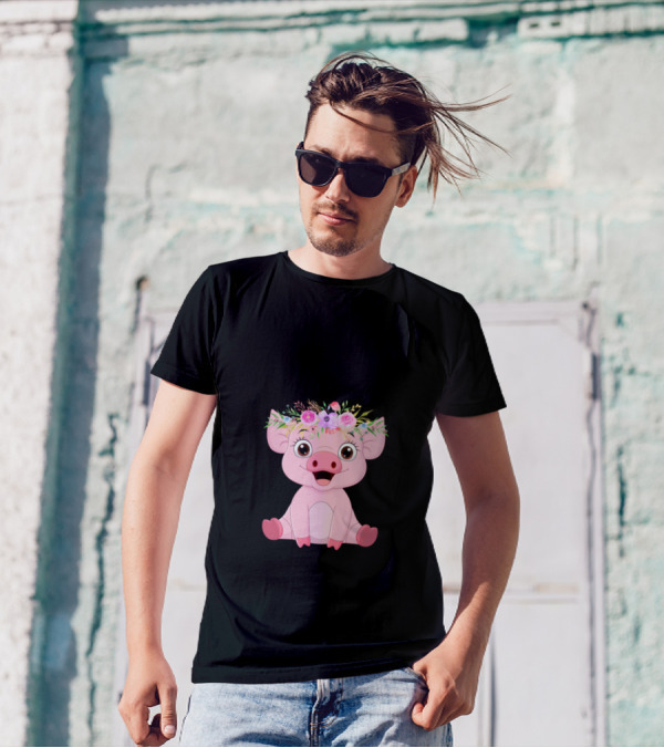 Oink Cute Little Pig With A Floral Crown T-Shirt