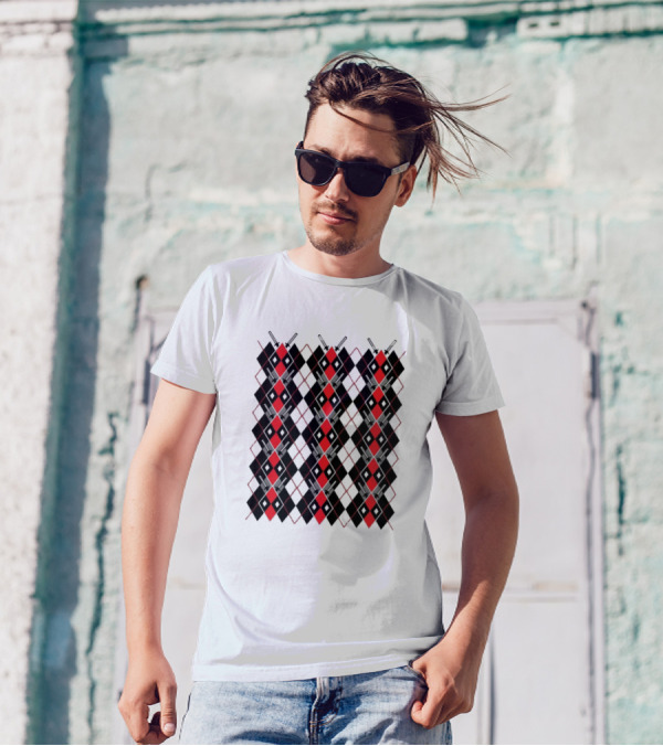 Deadpool Argyle Pattern Black And Red Diamond Print T-Shirt