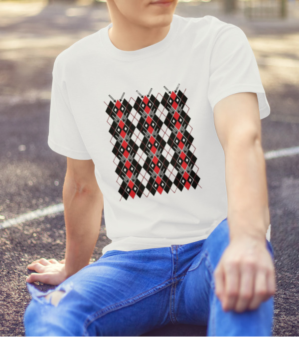 Deadpool Argyle Pattern Black And Red Diamond Print T-Shirt