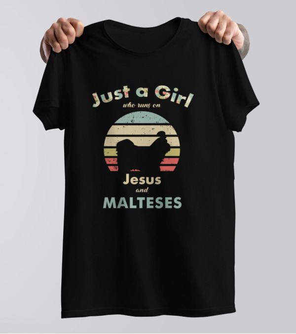 Just A Girl Who Runs On Jesus And Malteses Retro T-Shirt