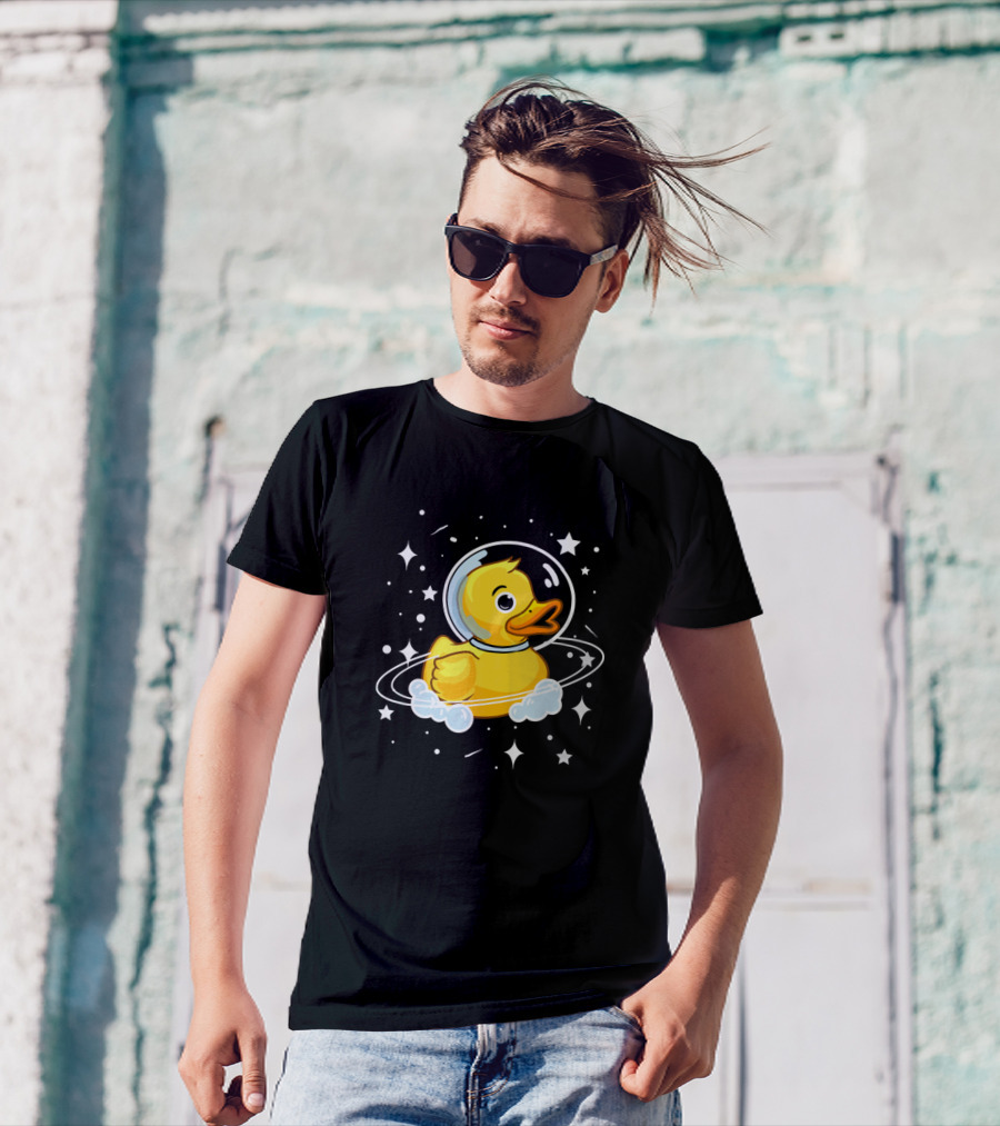 Duck Astronaut In Space Surrounded By Stars And Clouds T-Shirt