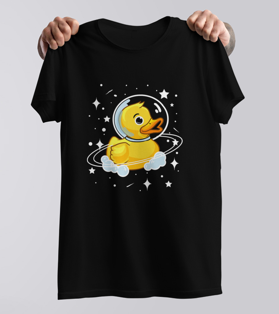 Duck Astronaut In Space Surrounded By Stars And Clouds T-Shirt