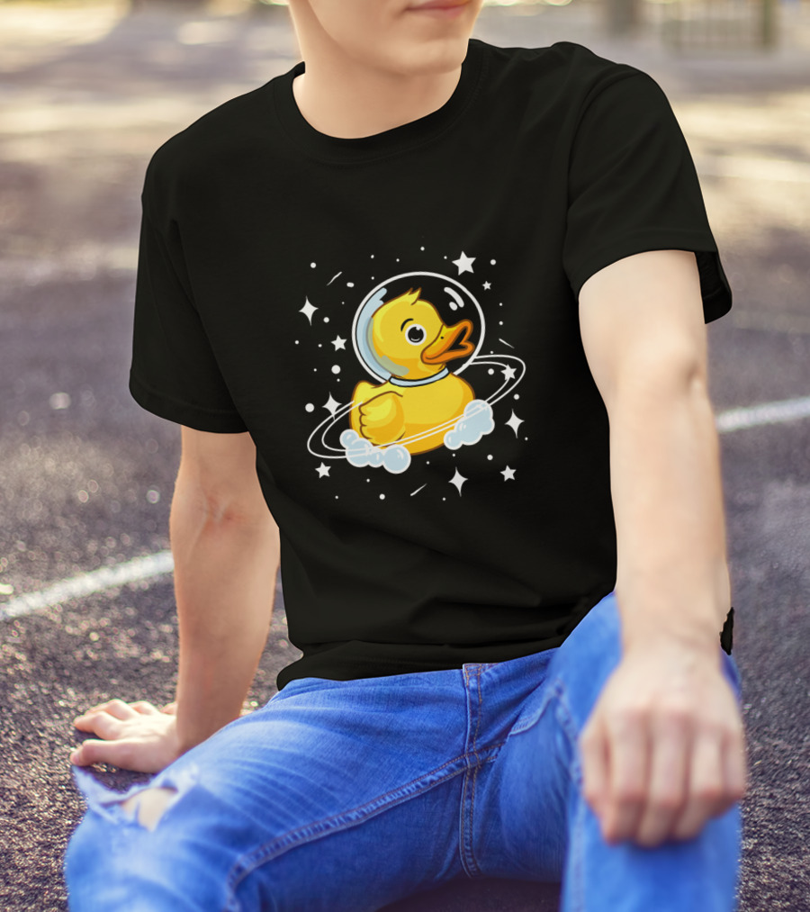 Duck Astronaut In Space Surrounded By Stars And Clouds T-Shirt